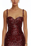 Sparkly Burgundy Sequin Spaghetti Straps Bodycon Short Cocktail Dress