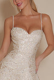 Sparkly Ivory Sequin Spaghetti Straps Short Cocktail Dress