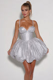 Sparkly Silver Sequin Spaghetti Straps Corset Short Cocktail Dress