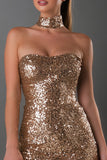 Sparkly Gold Sequin Sweetheart Bodycon Short Cocktail Dress