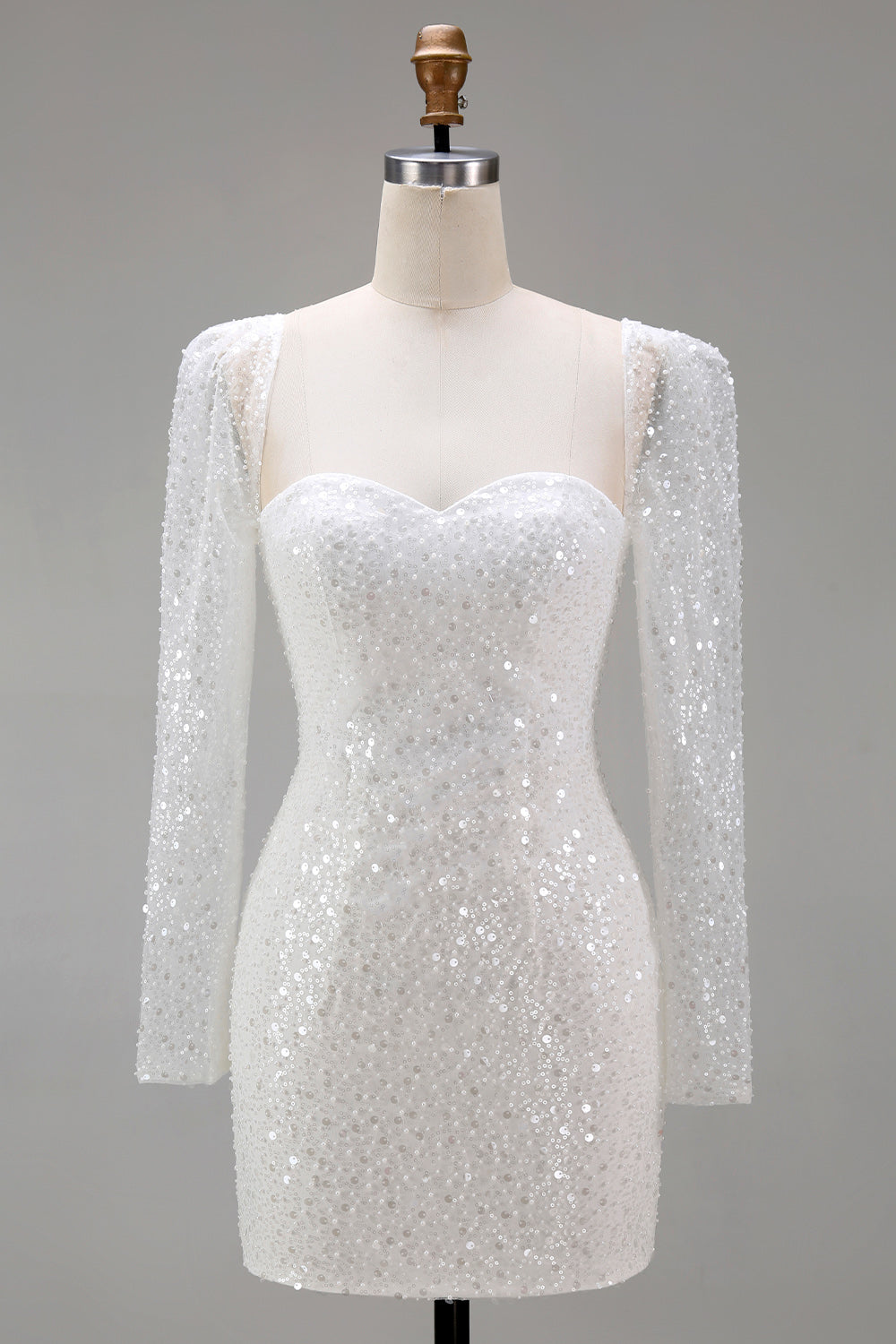 Sparkly White Sequin Sweetheart Bodycon Short Cocktail Dress