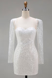 Sparkly White Sequin Sweetheart Bodycon Short Cocktail Dress