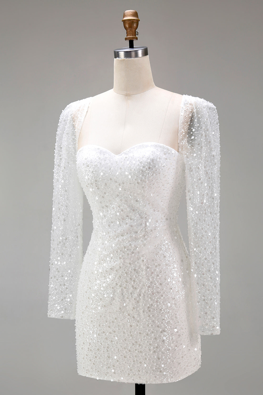 Sparkly White Sequin Sweetheart Bodycon Short Cocktail Dress
