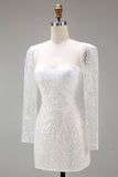 Sparkly White Sequin Sweetheart Bodycon Short Cocktail Dress