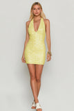 Sparkly Yellow Sequin Halter Bodycon Short Cocktail Dress