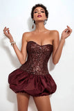 Sparkly Burgundy Sweetheart A Line Short Cocktail Dress