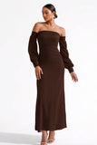 Dark Brown Sheath Strapless Long Formal Dress with Sleeves