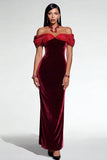 Sparkly Burgundy Beaded Velvet Mermaid Long Formal Dress