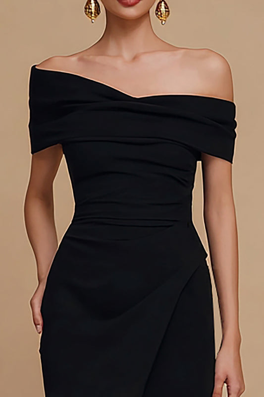 Black Off the Shoulder Long Mermaid Formal Dress with Slit