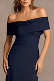 Navy Off the Shoulder Mermaid Long Formal Dress