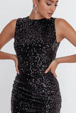Sparkly Black Sequin Bodycon Short Cocktail Dress with Slit