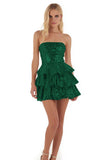 Sparkly Gold Sequin Strapless A Line Tiered Short Cocktail Dress with Ruffles