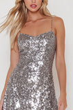 Sparkly Sequin Light Grey Spaghetti Straps Short Cocktail Dress