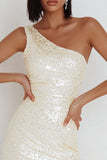 Sparkly Ivory Bodycon Sequin One Shoulder Short Cocktail Dress