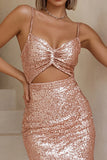 Sparkly Champagne Cut Out Sequin Tight Short Cocktail Dress