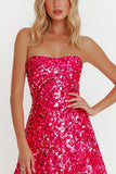 Sparkly Sequin Fuchsia A Line Strapless Short Cocktail Dress