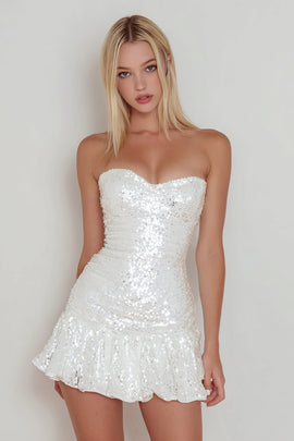 Sparkly White Sweetheart Sequin Short Cocktail Dress