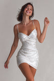 Sparkly White Bodycon Ruched Sequin Short Cocktail Dress