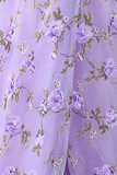 Floral Lilac A Line Tulle One Shoulder Long Prom Dress with Slit