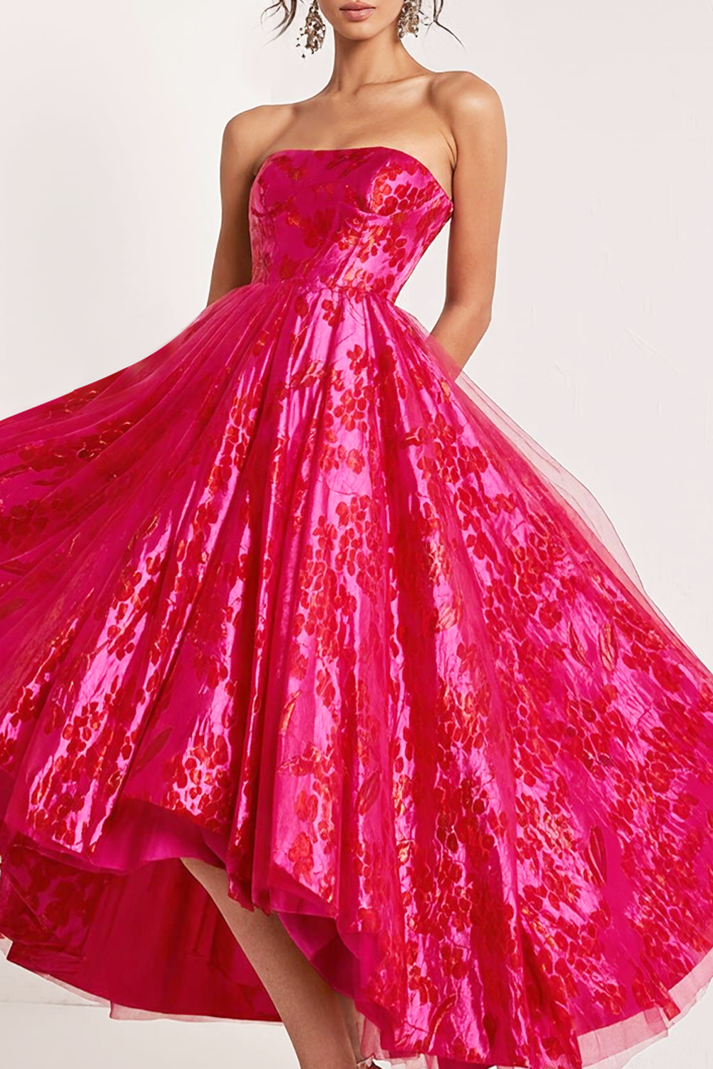 Simple Fuchsia A Line Strapless Long Prom Dress