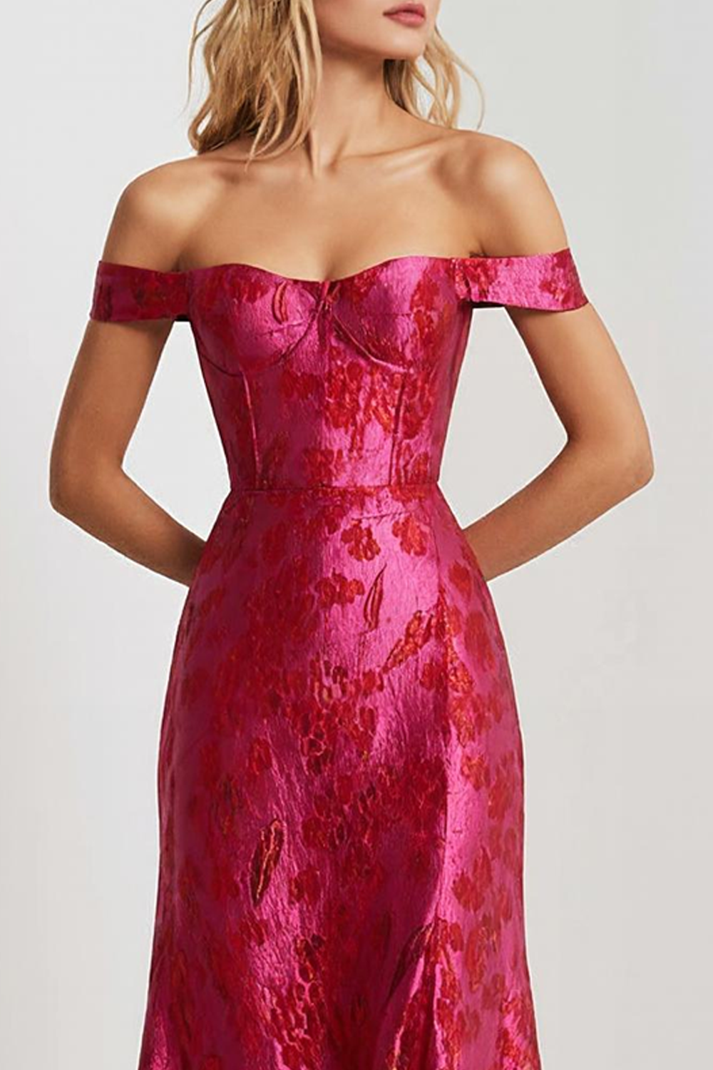 Fuchsia Floral Off the Shoulder Mermaid Long Prom Dress