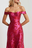 Fuchsia Floral Off the Shoulder Mermaid Long Prom Dress