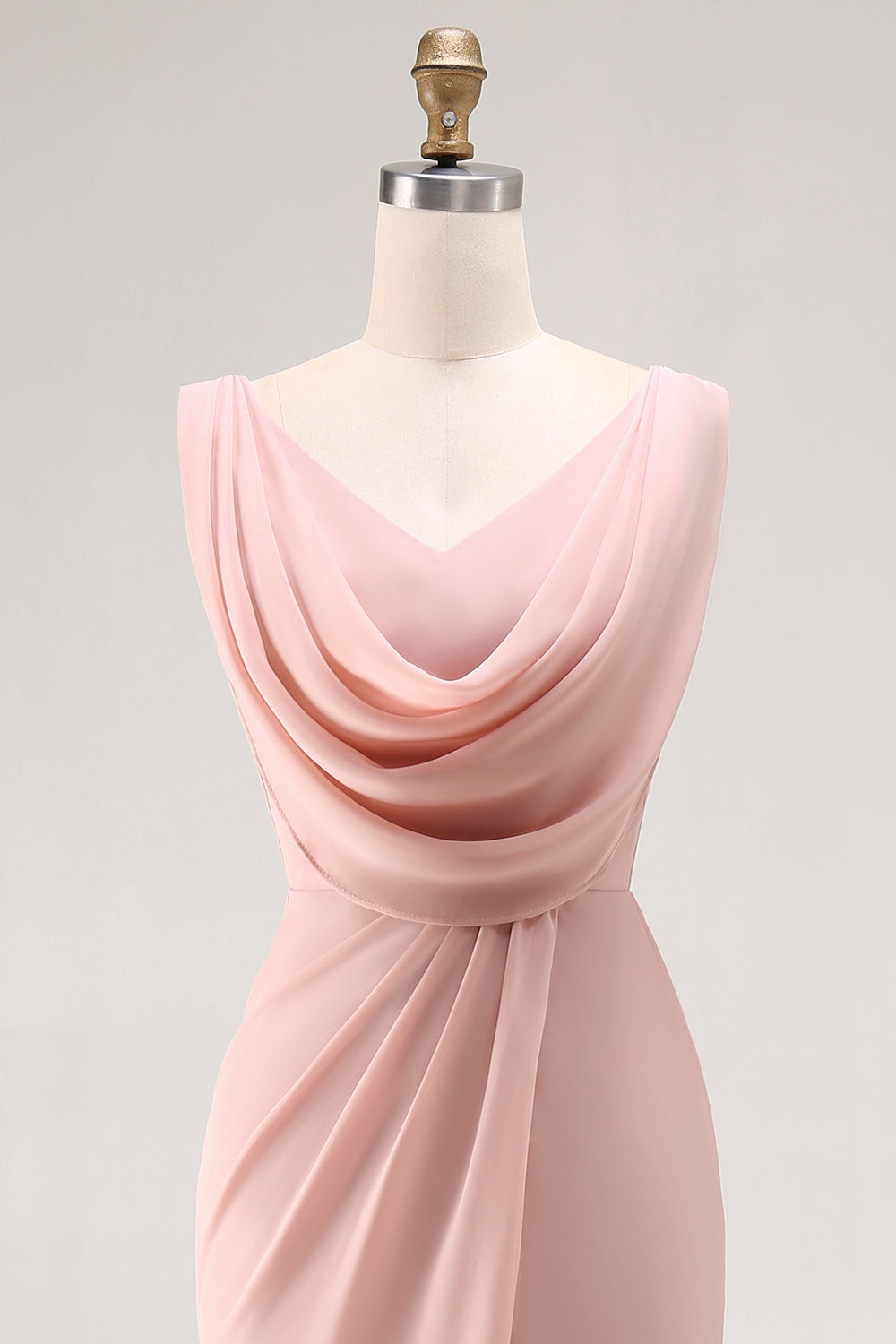 Blush Pink Cowl Neck Long Bridesmaid Dress with Slit