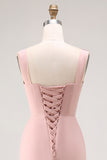 Blush Pink Cowl Neck Long Bridesmaid Dress with Slit