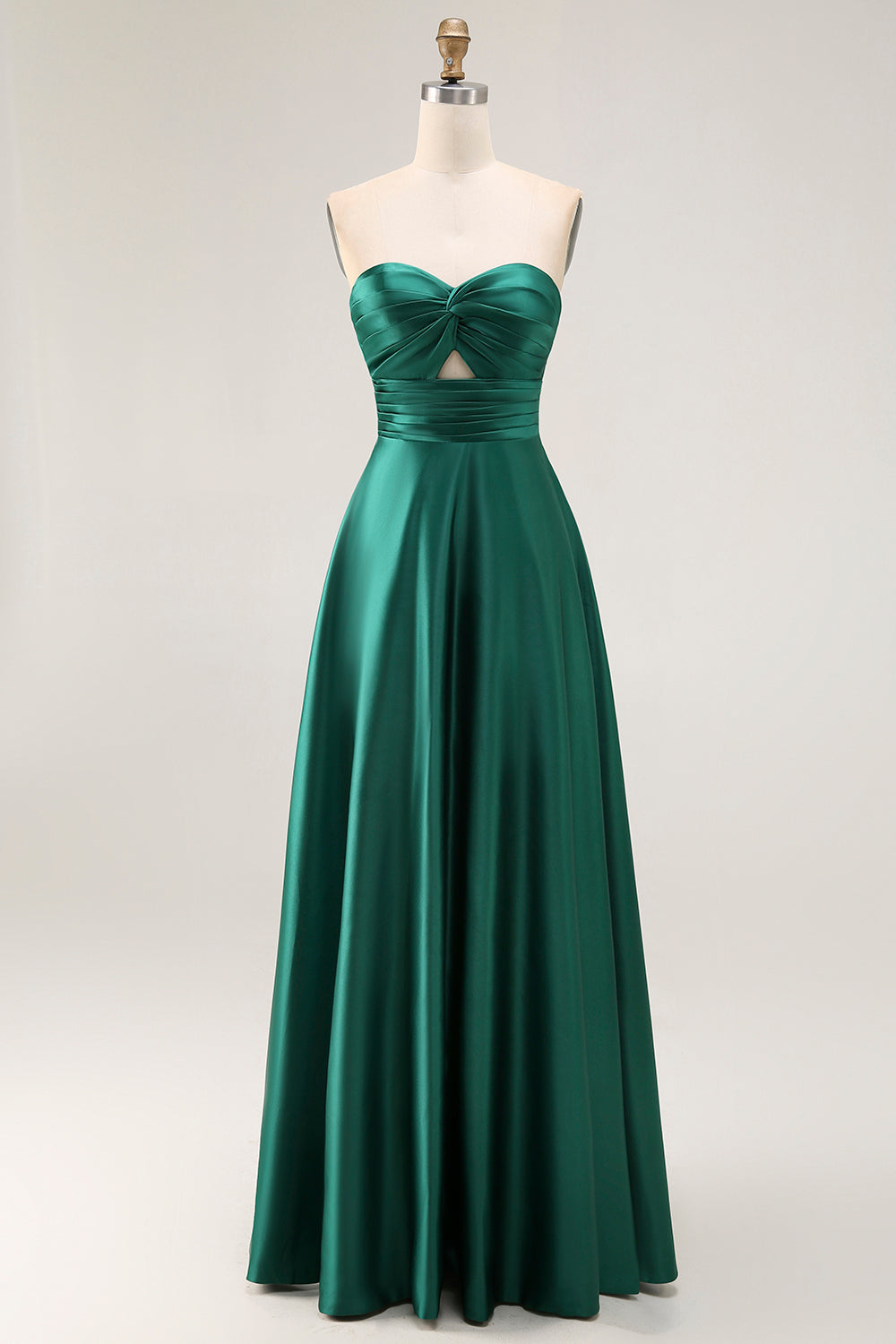Simple Dark Green Satin Strapless Long Wedding Guest Dress