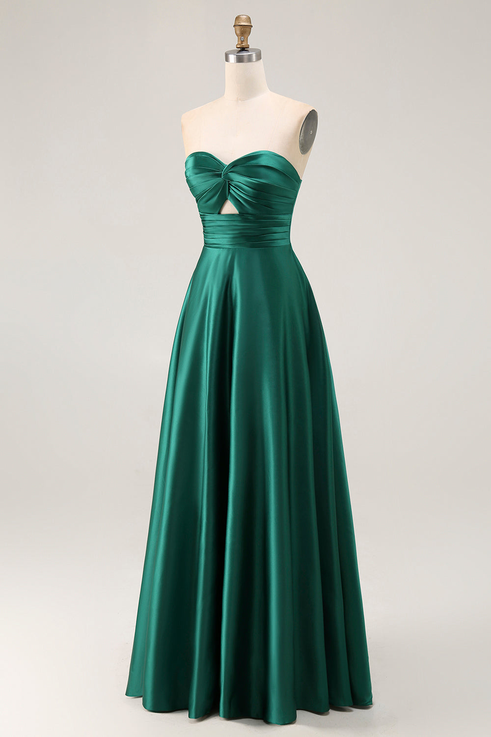 Simple Dark Green Satin Strapless Long Wedding Guest Dress