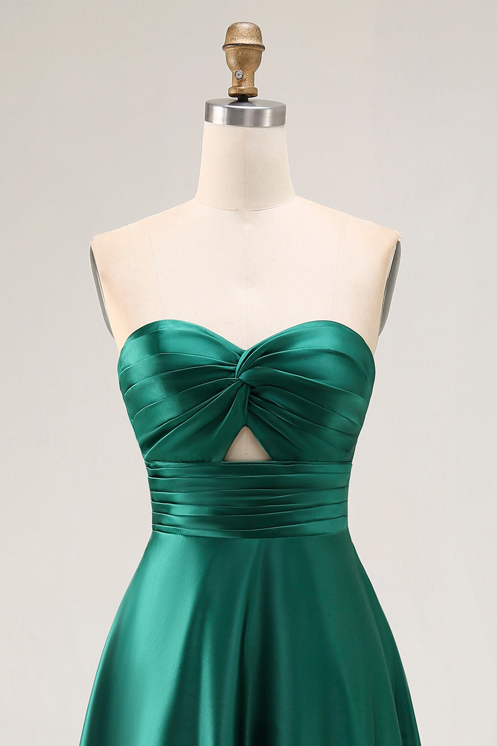 Simple Dark Green Satin Strapless Long Wedding Guest Dress