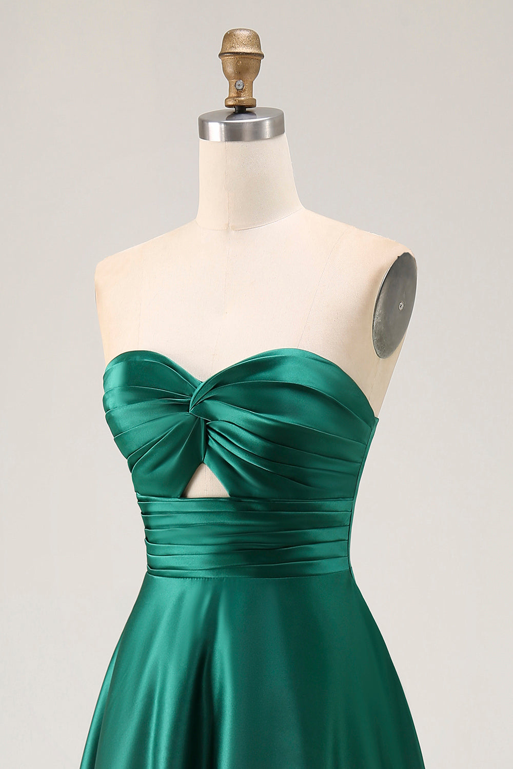 Simple Dark Green Satin Strapless Long Wedding Guest Dress