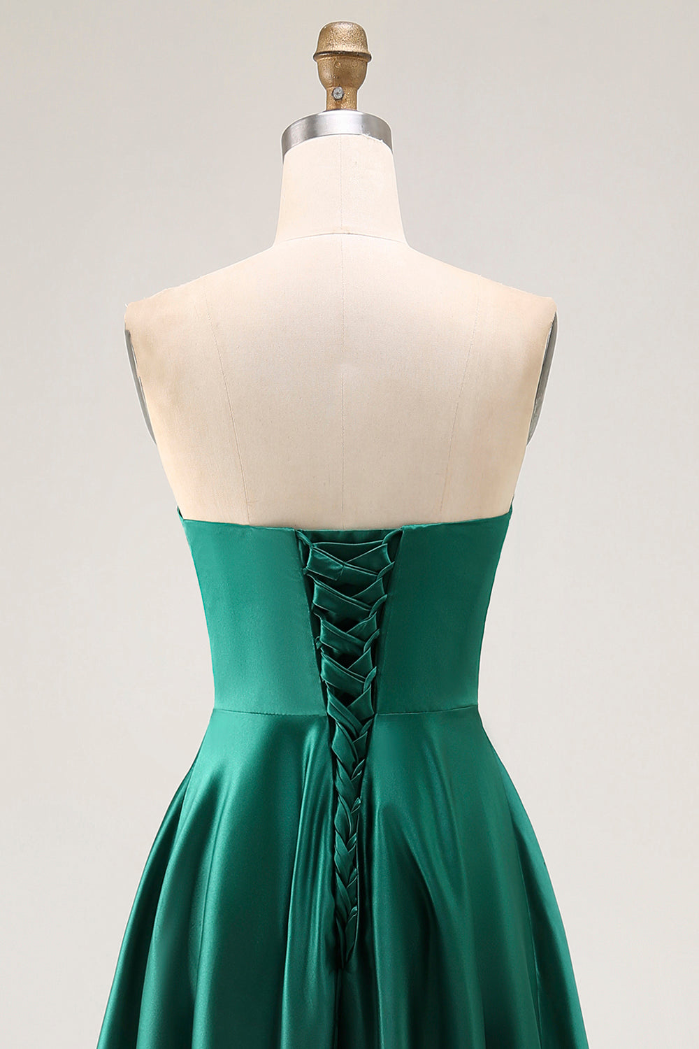 Simple Dark Green Satin Strapless Long Wedding Guest Dress