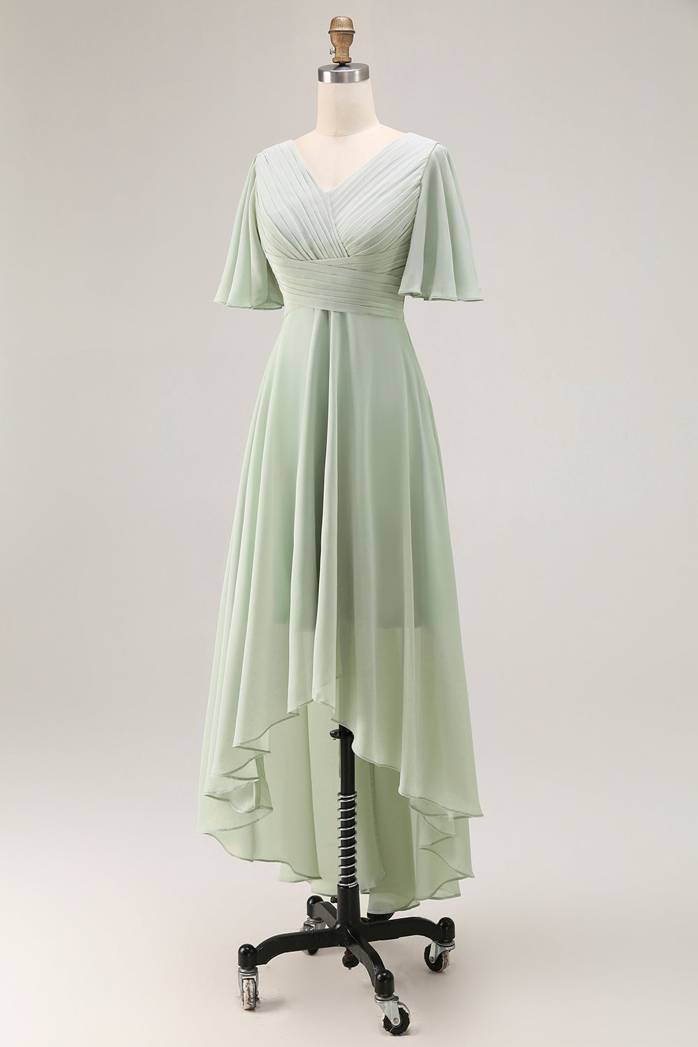 Zapakasa Women Sage Green Chiffon High-Low Bridesmaid Dress with