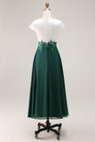 White Green V-Neck Appliqued Long Mother of the Bride Dress with Sleeves