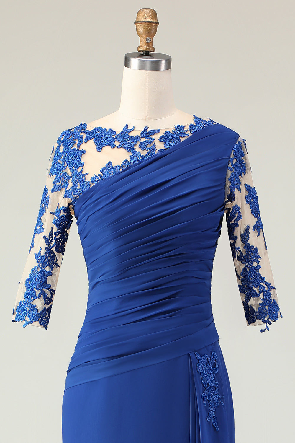 Royal Blue Ruffled Mermaid Long Mother of the Bride Dress with Sleeves