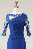 Royal Blue Ruffled Mermaid Long Mother of the Bride Dress with Sleeves