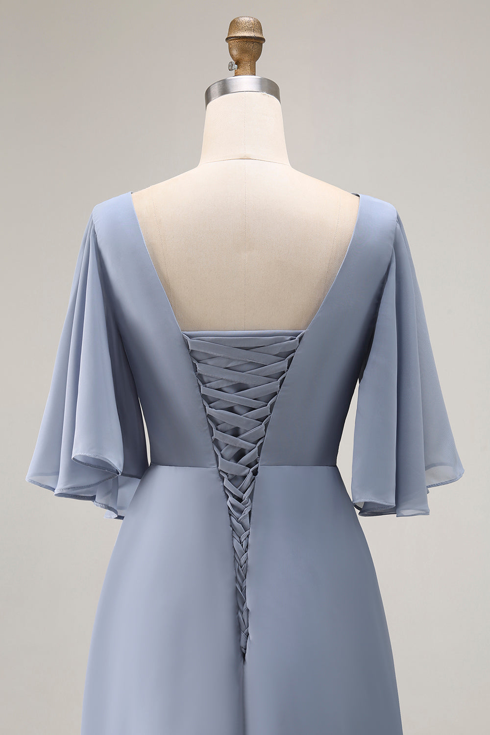 Dusty Blue Asymmetrical Ruched Long Mother of the Bride Dress with Sleeves