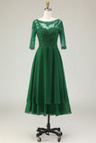 Green Lace Boat Neck Midi Mother of the Bride Dress