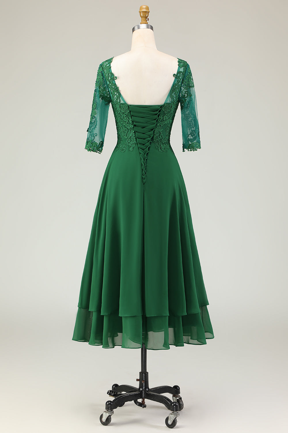 Green Lace Boat Neck Midi Mother of the Bride Dress