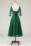 Green Lace Boat Neck Midi Mother of the Bride Dress