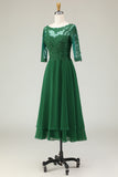 Green Lace Boat Neck Midi Mother of the Bride Dress
