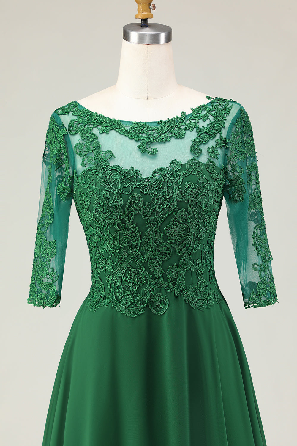 Green Lace Boat Neck Midi Mother of the Bride Dress