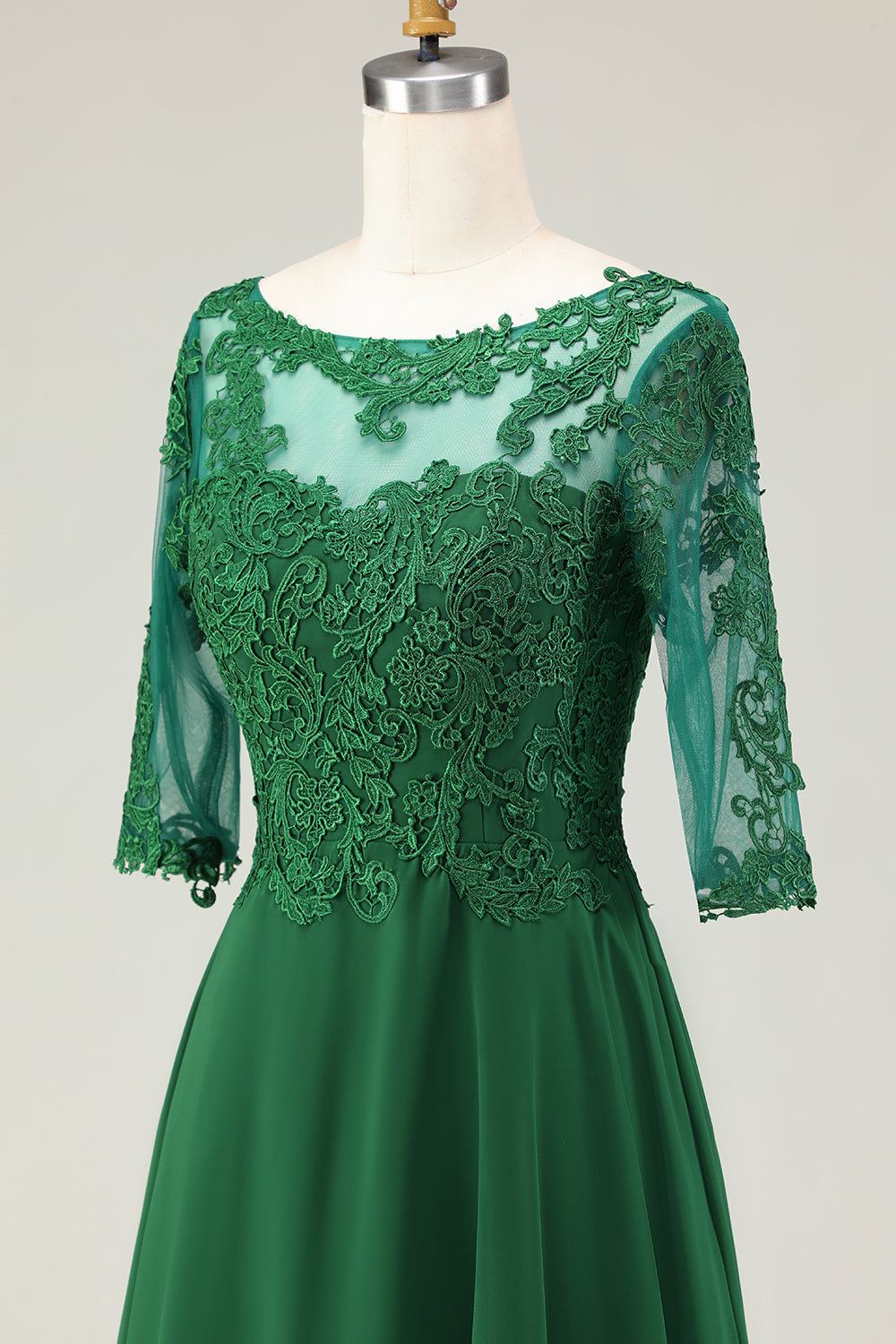 Green Lace Boat Neck Midi Mother of the Bride Dress