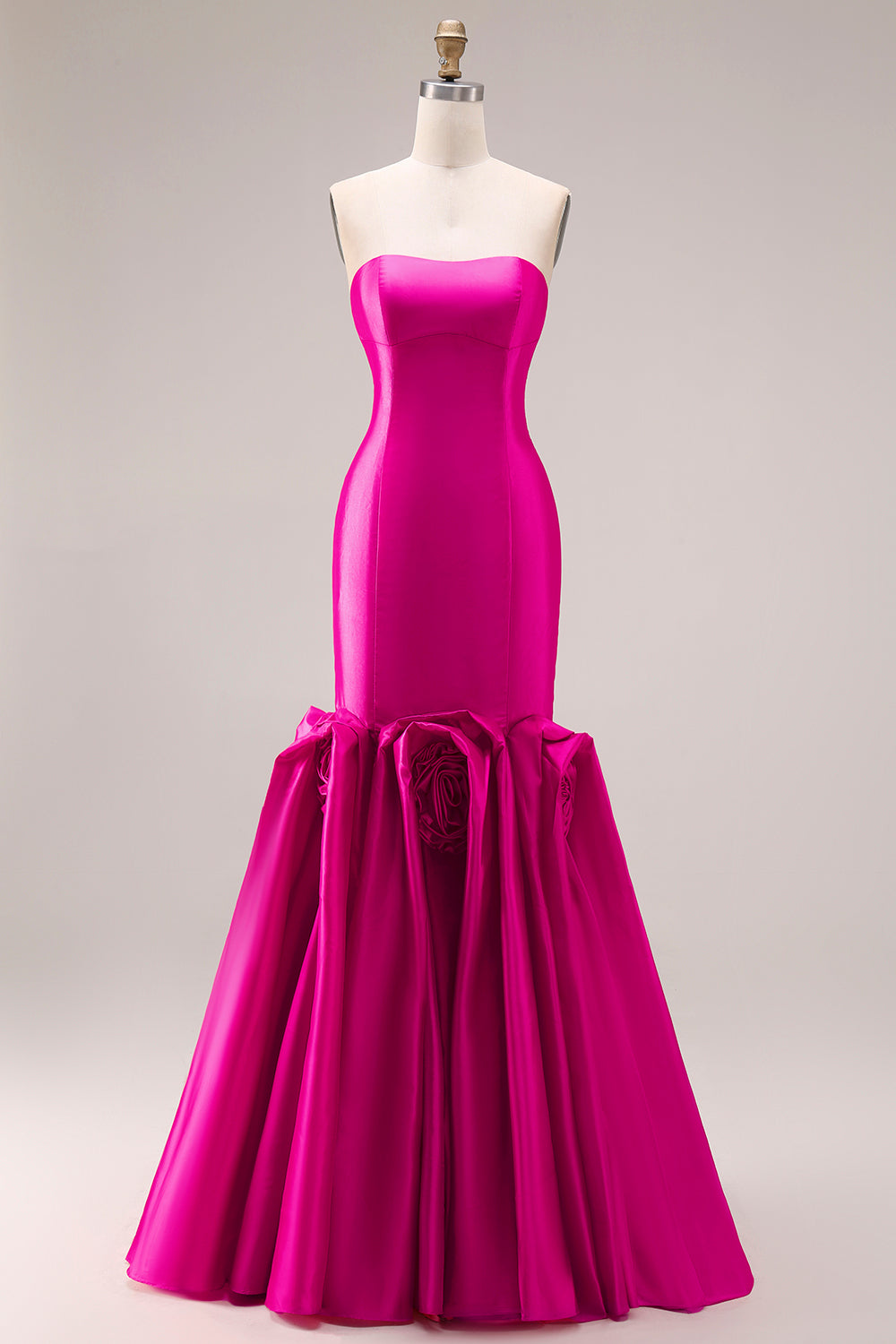 Fuchsia Mermaid Sweetheart Satin Long Prom Dress with Ruffles