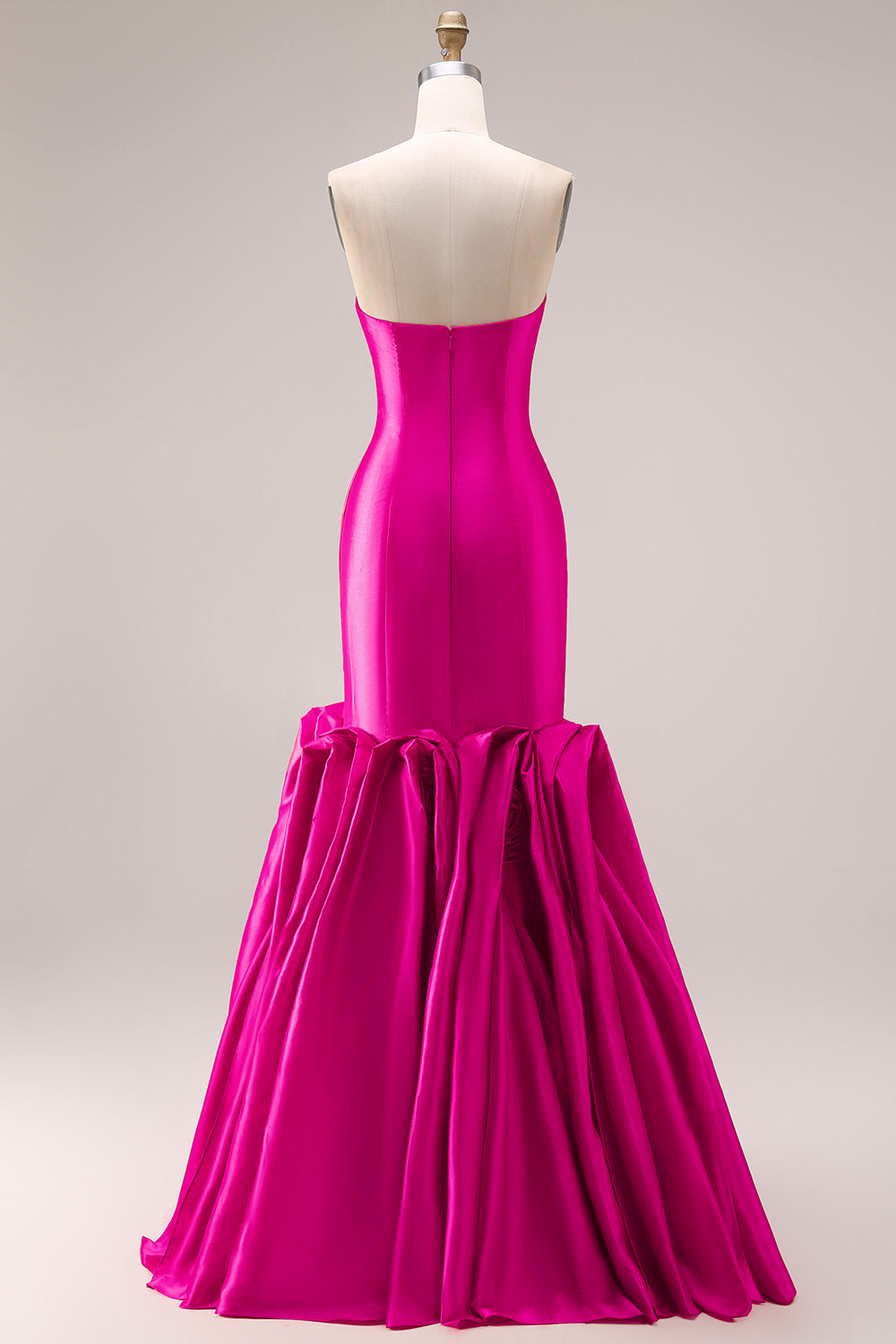 Fuchsia Mermaid Sweetheart Satin Long Prom Dress with Ruffles