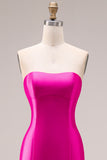 Fuchsia Mermaid Sweetheart Satin Long Prom Dress with Ruffles