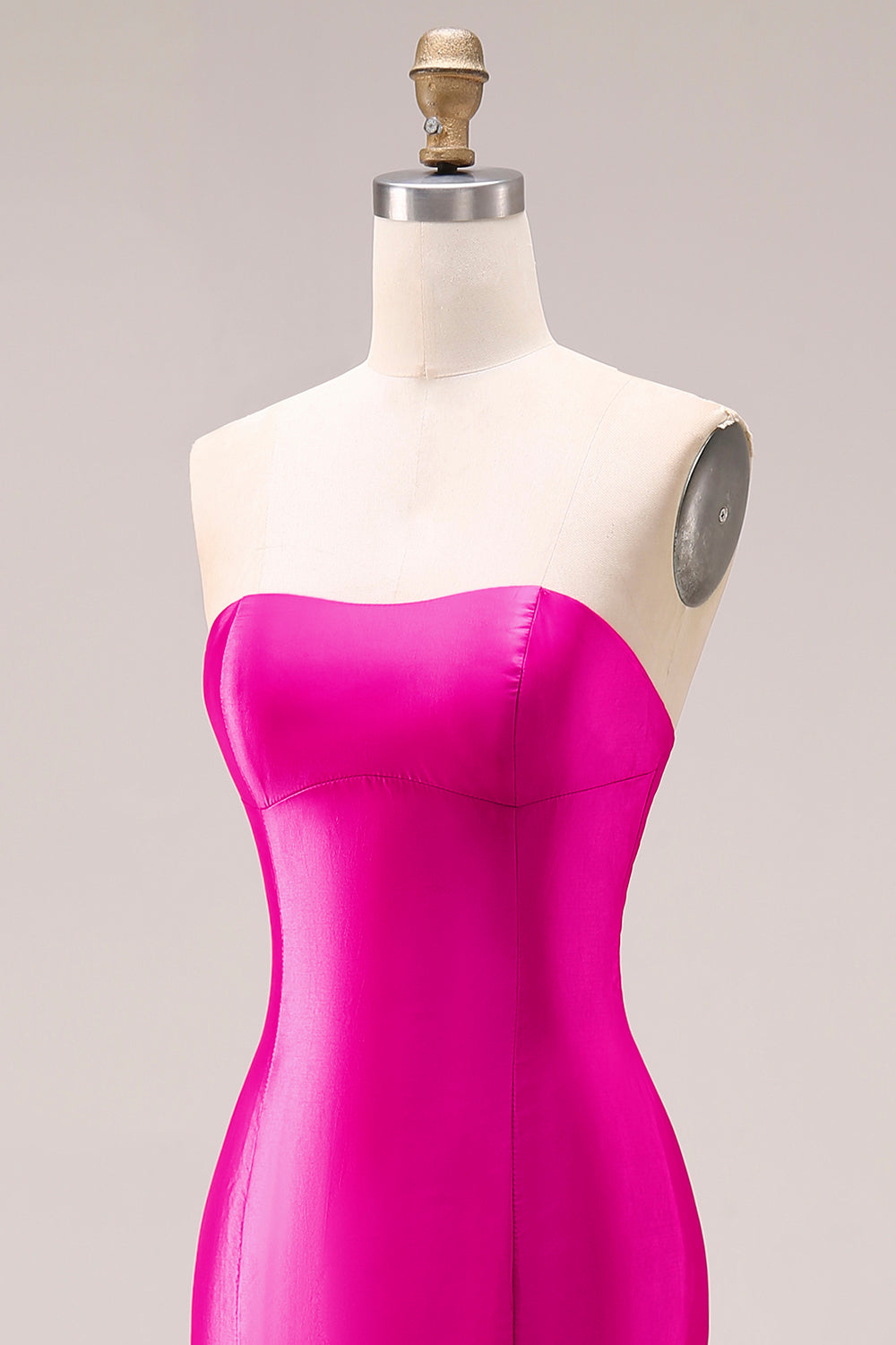 Fuchsia Mermaid Sweetheart Satin Long Prom Dress with Ruffles