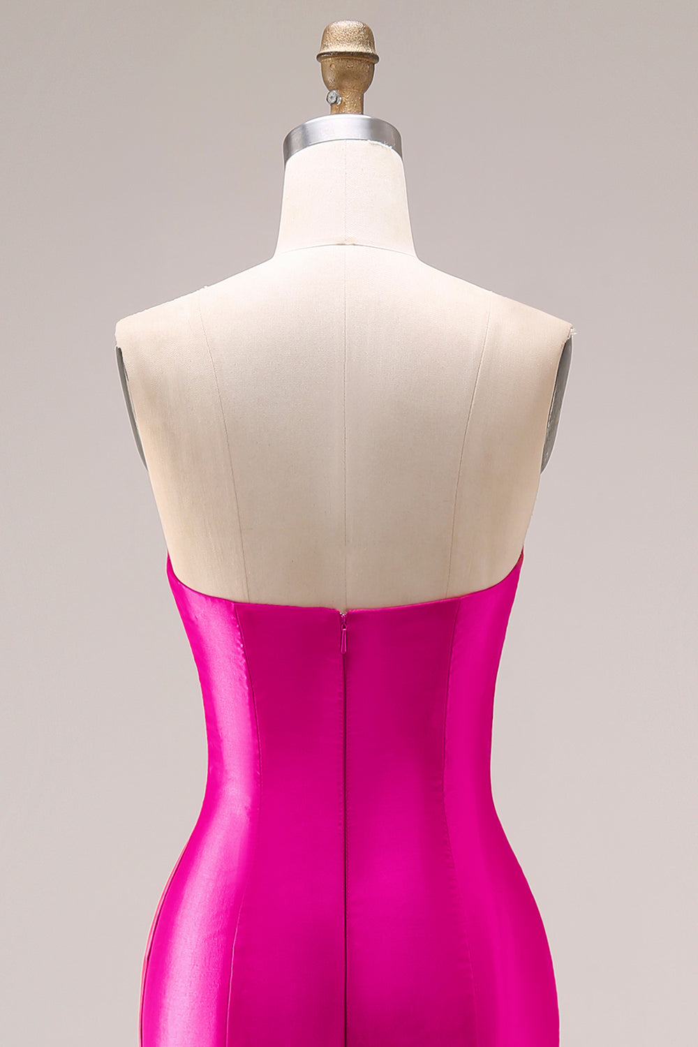 Fuchsia Mermaid Sweetheart Satin Long Prom Dress with Ruffles