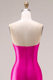Fuchsia Mermaid Sweetheart Satin Long Prom Dress with Ruffles